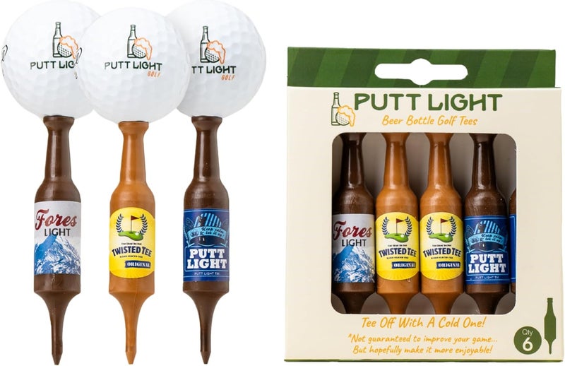 Putt Light Store Beer Bottle Golf Tees, Virtually Unbreakable and Recyclable Plastic Golf Tee 6 Pack, Golf Gift for Men, Bachelor Party Novelty Gift, for Golfers,3-1/4" Tall - Image 1
